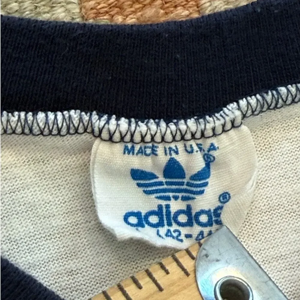 Vintage Adidas Trojans USC T-Shirt Mens L V neck Ringer Triple Stripe 1970s 80s